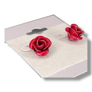 Red Rose Earrings Floral Retro Pinup Goth Glam Event Party Cocktail